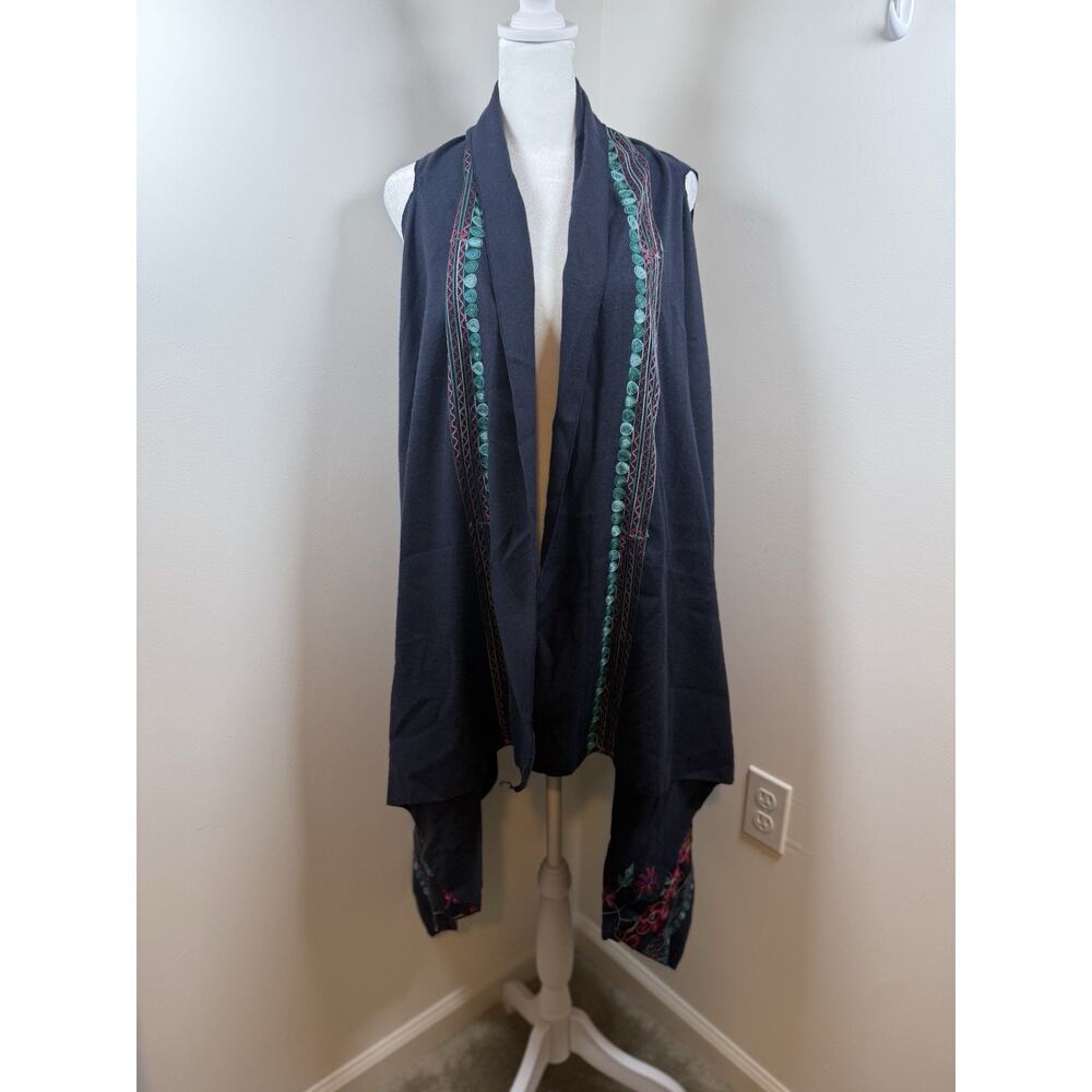 Embroidered Shawl Floral Blue Colorful One Size Boho Cottagecore Hippie Peasant - Picture 2 of 9